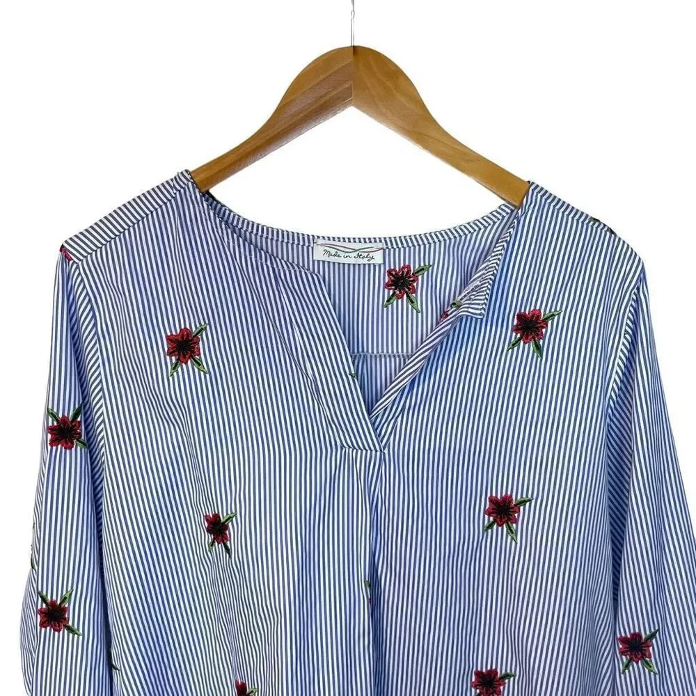 Striped Split Neck Top Made in Italy - Picture 2 of 8